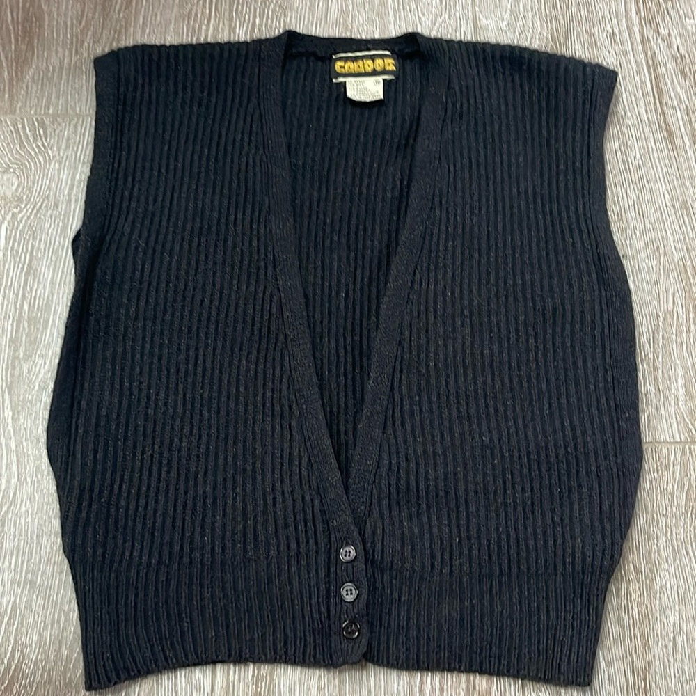 VINTAGE 1980s CANDOR BLACK SLEEVES SILK/ANGORA RABBIT HAIR/NYLON/LAMBSWOOL VEST.
